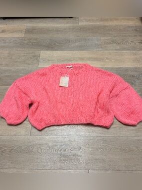 Mes Demoiselles Barney Pink Mohair Oversized Cropped Knit Sweater One Size NWT